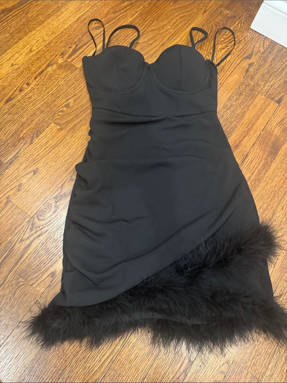 Windsor Black Feather-Trim Mini Slip Dress